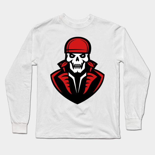 Red Captain Pirate Skull Face Logo Long Sleeve T-Shirt by AnotherOne